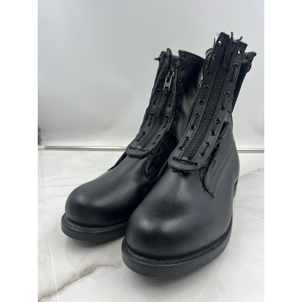 Vintage 1973 US Military Flight Combat Boots Black Leather Front Zip Size 10.5 D